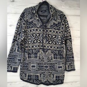 Womens Chaps Sweater Blue Cotton Aztec Southwest Cowl Funnel Neck Pullover 1X
